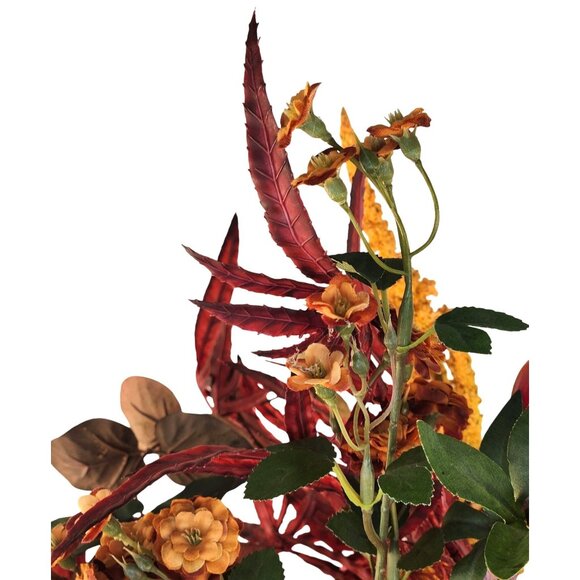 Artificial Fall Faux Floral Bouquet 13 Stems Red & Yellow Flowers Mixed Foliage - Picture 7 of 16